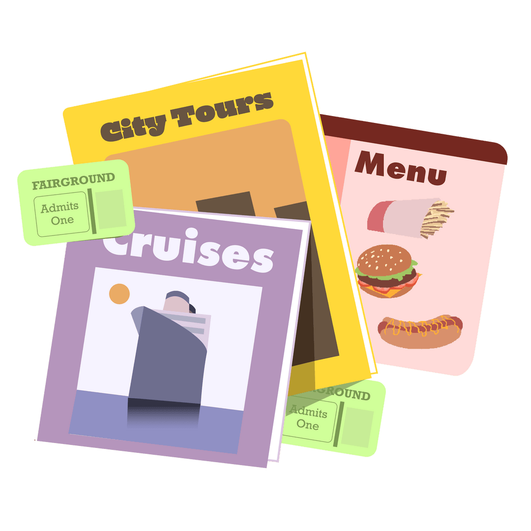 Transparent Flat Design of Travel and Entertainment Vector Brochures