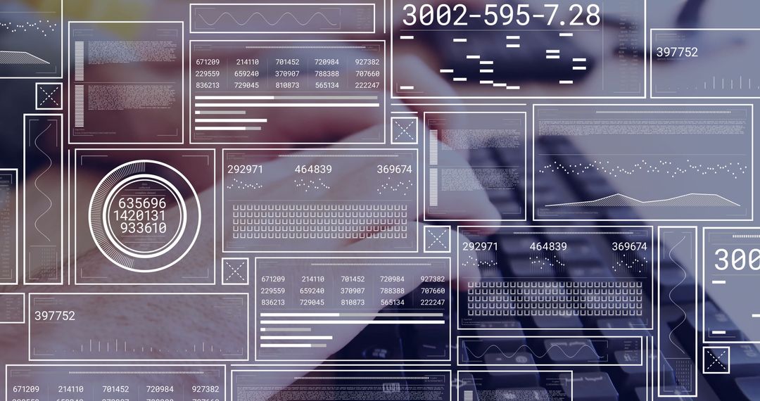 Hands Typing on Laptop with Digital Data Overlays
