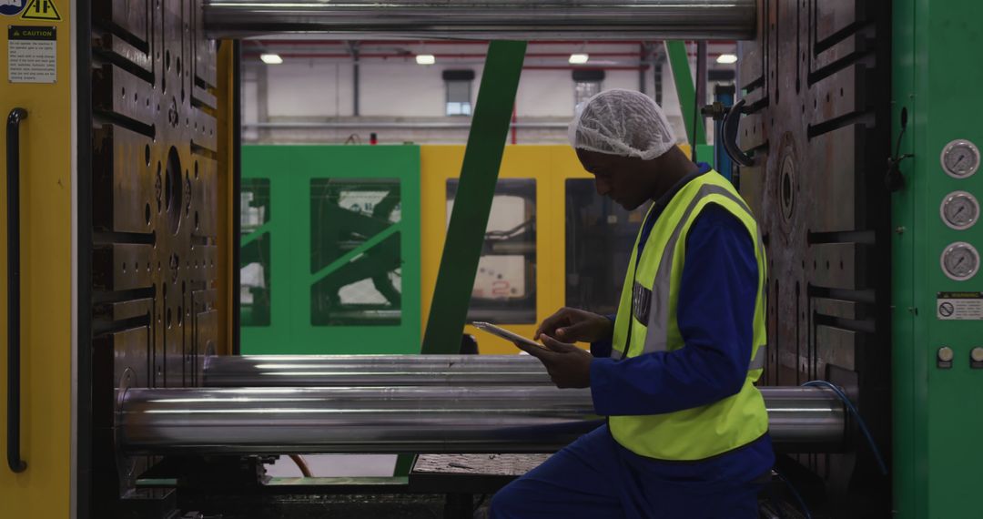 Factory Worker Using Digital Tablet in Manufacturing Plant - Free Images, Stock Photos and Pictures on Pikwizard.com