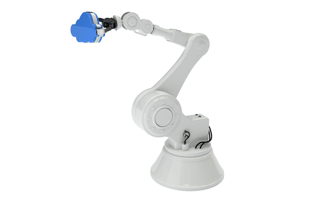 Transparent Robotic Arm Holding Blue Cloud Object
