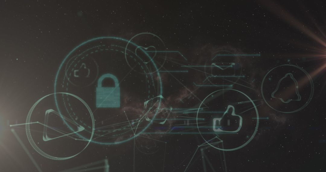 Digital Network Technology with Padlock Icon Highlight