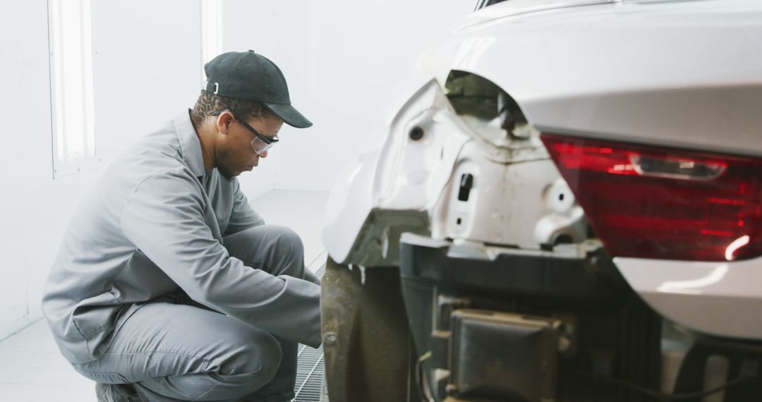 Auto Mechanic Repairing Car's Rear Bumper in Workshop - Free Images, Stock Photos and Pictures on Pikwizard.com