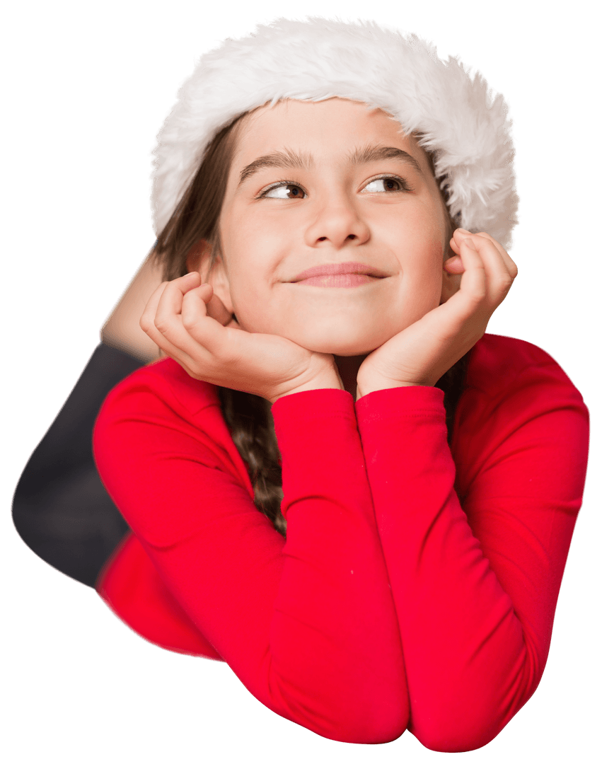 Joyful Child in Santa Hat Dreaming in Transparent Background