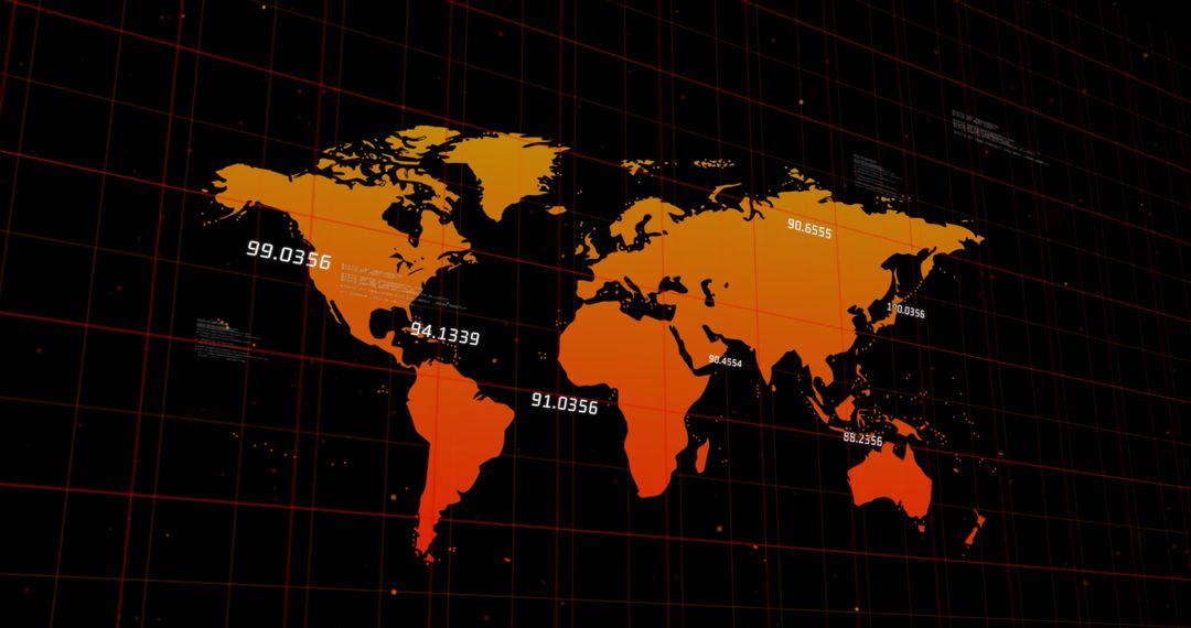 Futuristic World Map with Global Statistics on Black Background