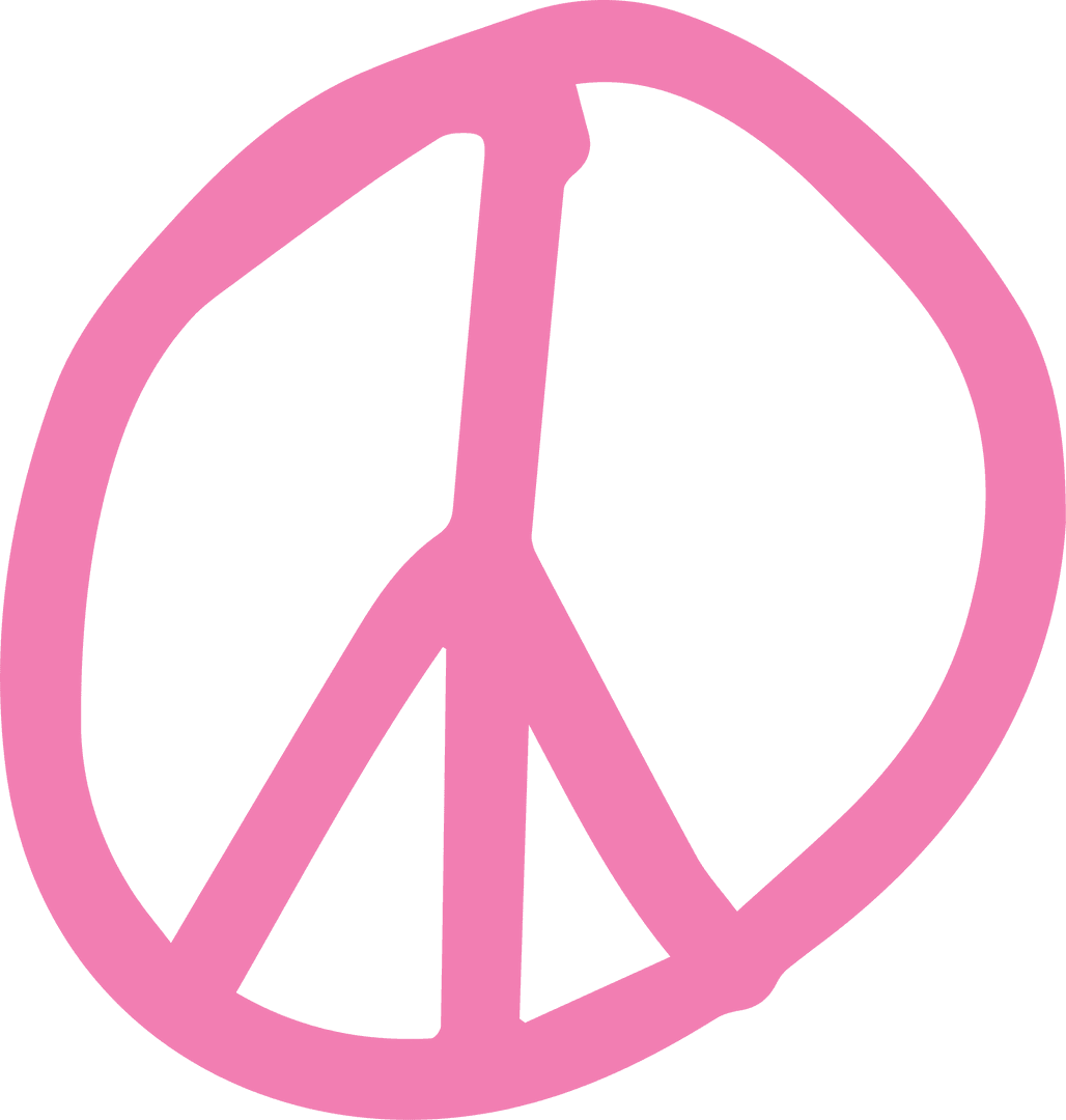 Pink Hand-Drawn Peace Symbol on Transparent Background