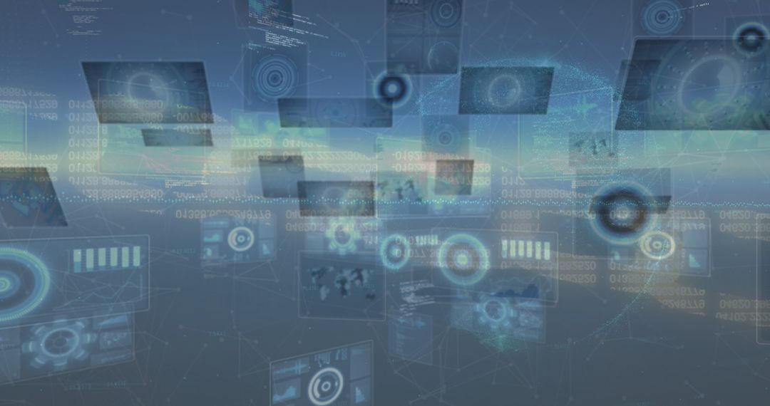 Futuristic Data Processing on Floating Digital Screens