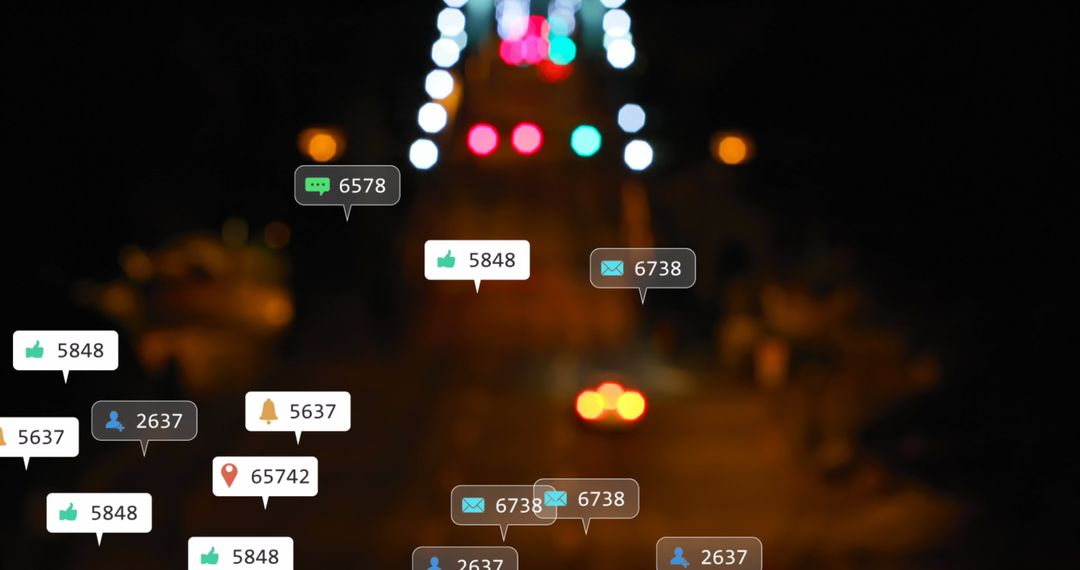 Social Media Network Overlay on City Night Traffic