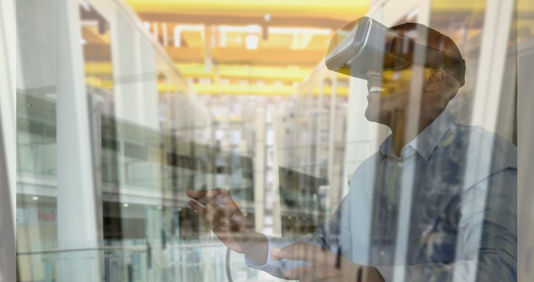 Man Engaged in Virtual Reality Interface over Futuristic Data Center