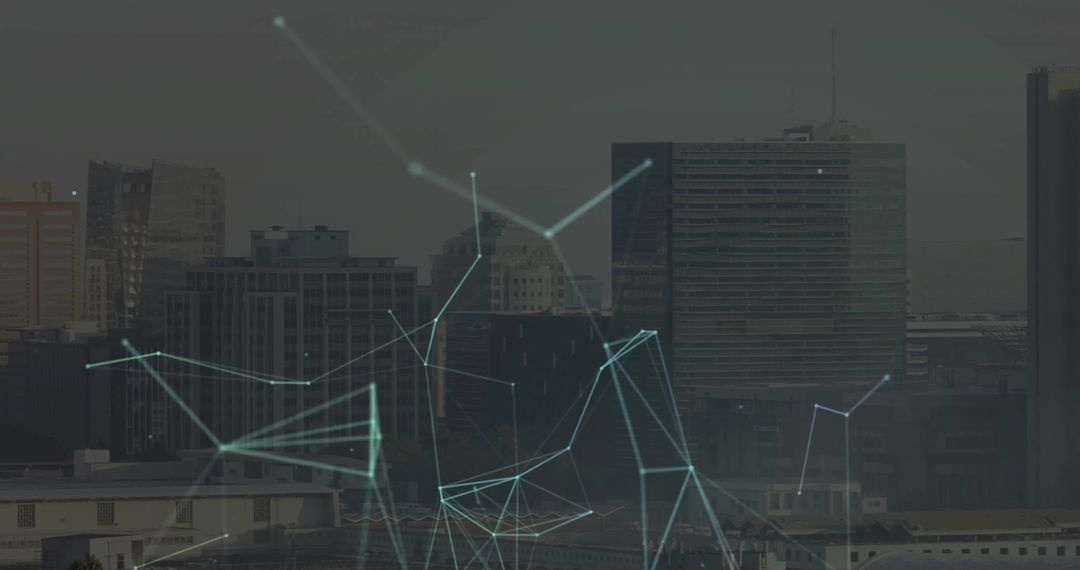 Futuristic Digital Network Overlaying Urban Skyline