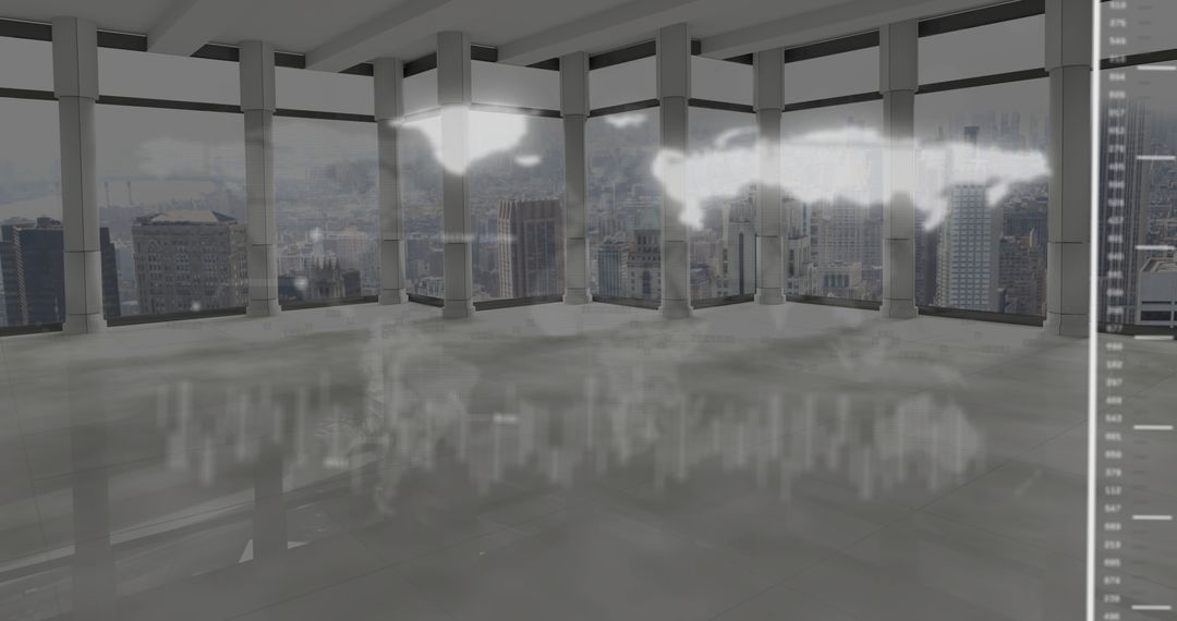 Futuristic Office with Digital World Map Projection