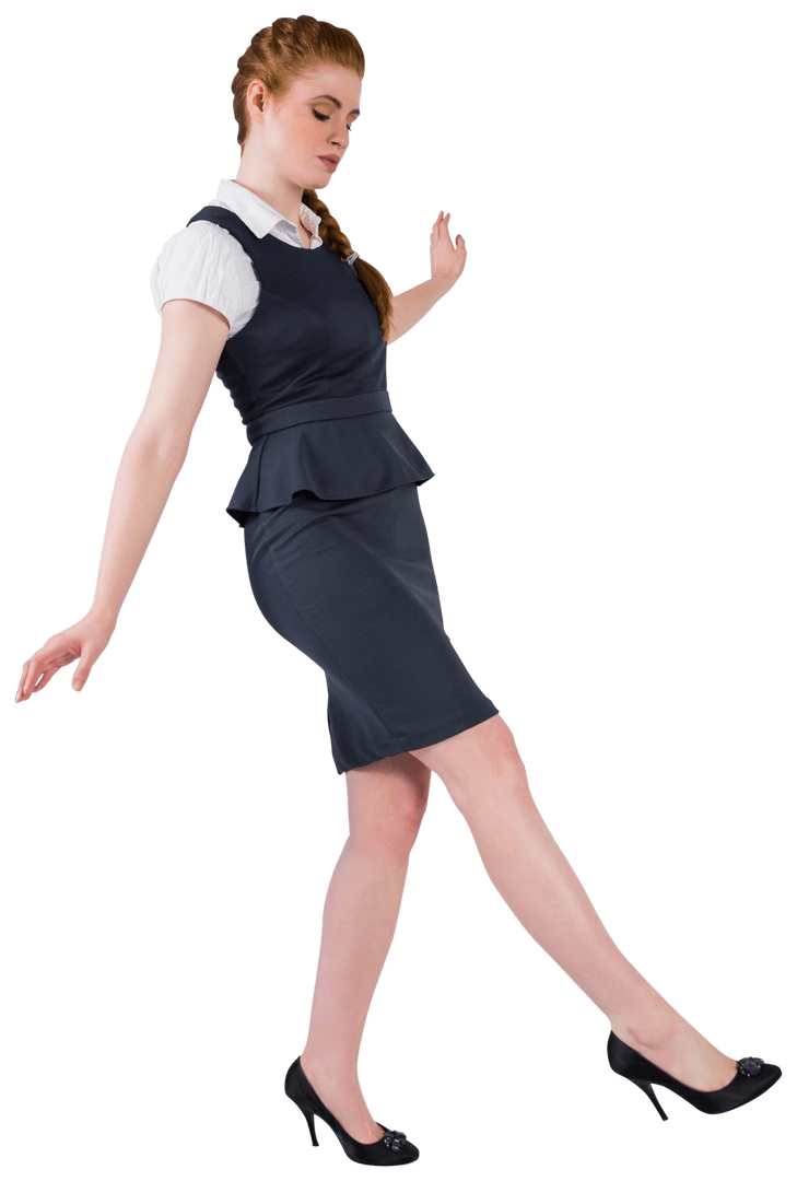 Confident Businesswoman Balancing in Formal Attire Transparent Background