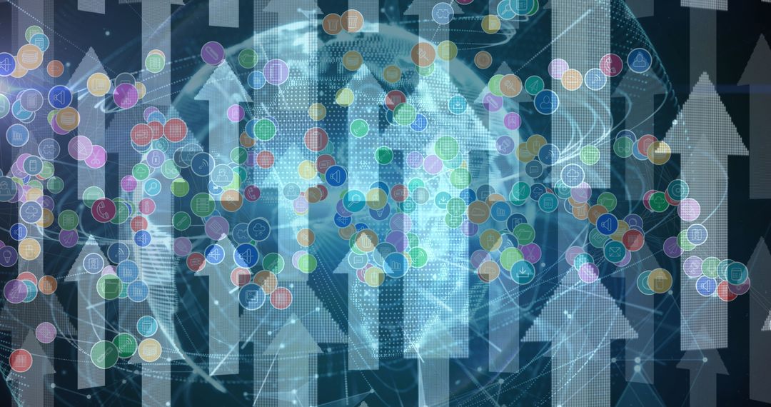 Digital Icons and Arrows Network with Globe Connections