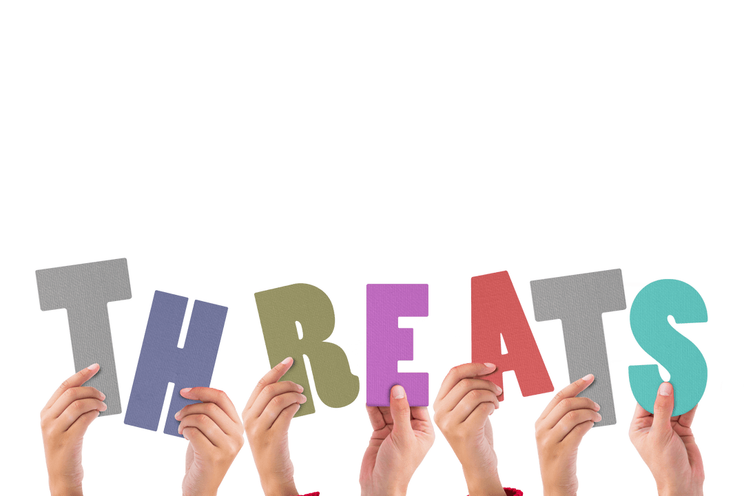 Hands Holding Colorful Threats Text on Transparent Background