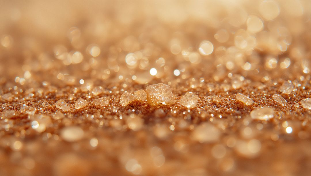 Macro Shot of Translucent Crystals on Brown Sand with Bokeh