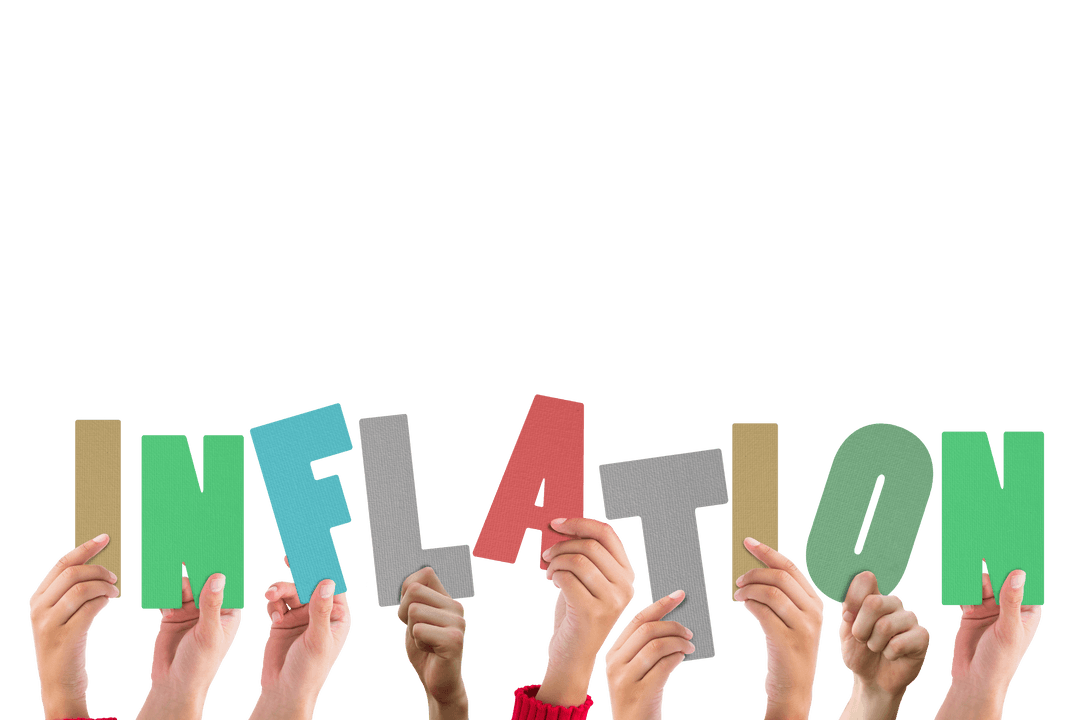 Hands Holding Inflation Text on Transparent Background
