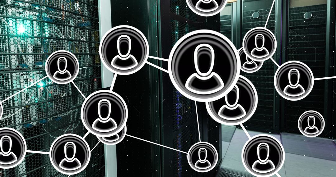 Digital Network Icons Connected in Modern Data Center