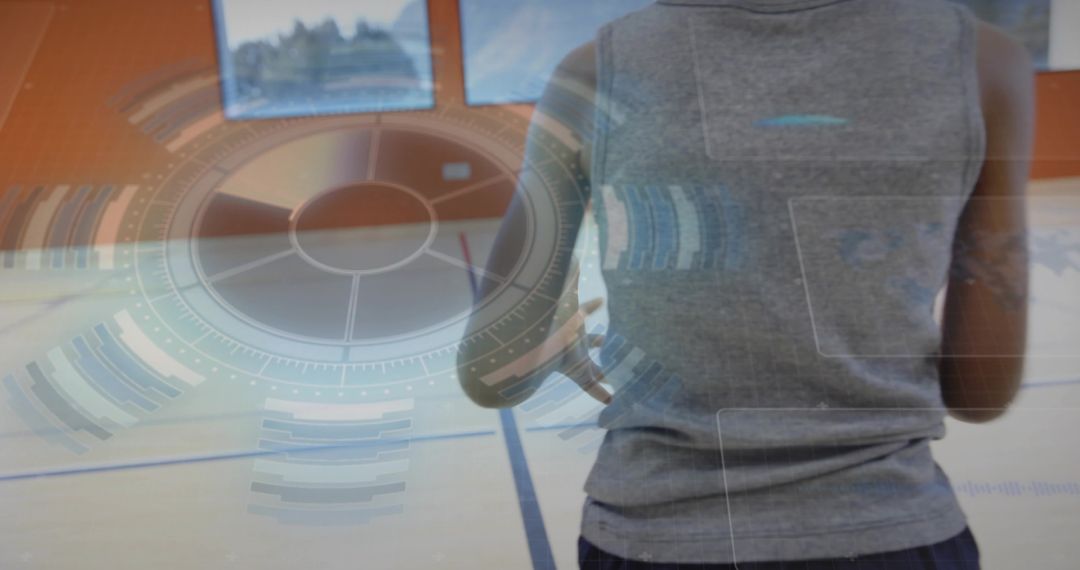 Youth Interacting with Futuristic Holographic Display in Gym