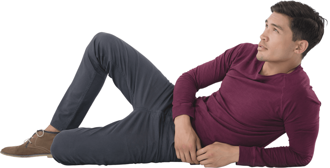 Transparent Reclining Businessman Looking Away Pensive Expression