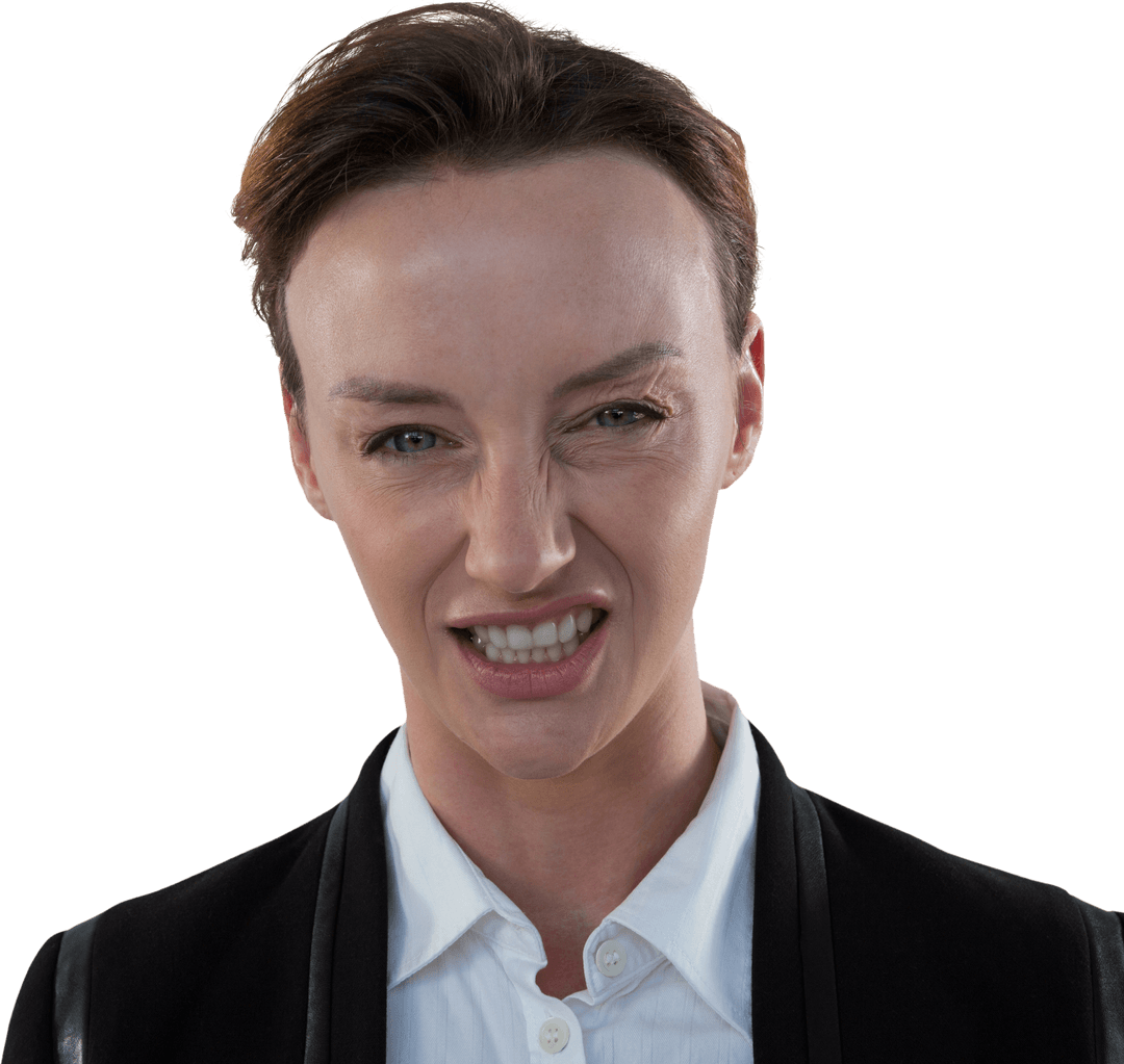 Angry Caucasian Businesswoman Transparent Background Intense Expression