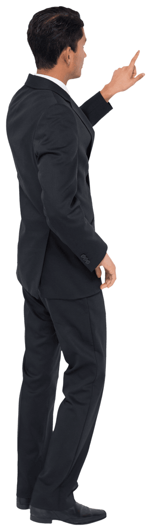 Businessman Pointing at Virtual Interface with Transparent Background