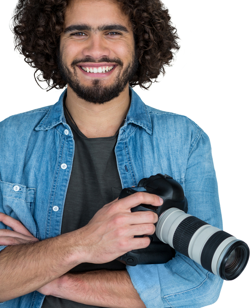 Transparent Smiling Photographer Holding Digital Camera On Isolated Background - Download Free Stock Images Pikwizard.com