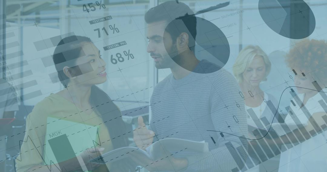 Team Collaboration with Data Visual Overlays in Modern Office Setting