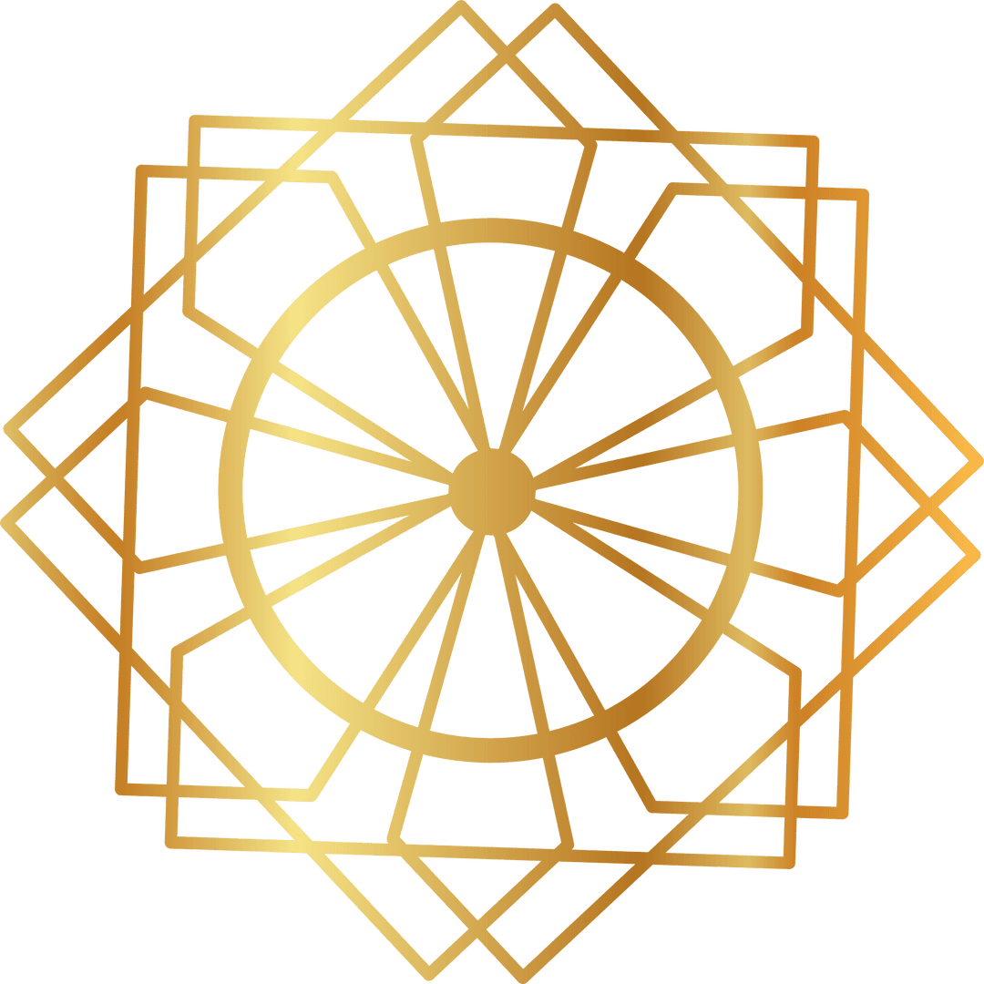 Luxurious Geometric Mandala with Golden Spokes on Transparent Background