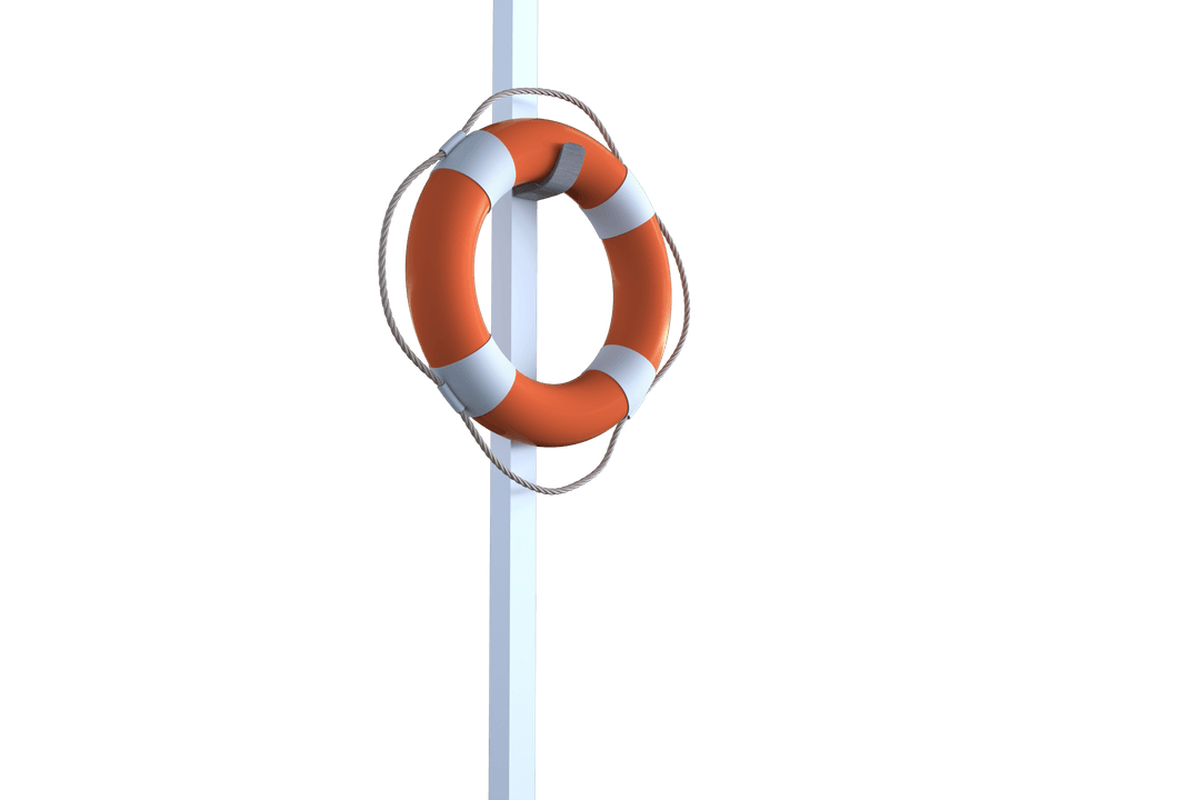 Orange Lifebuoy Safety Device on Transparent Background