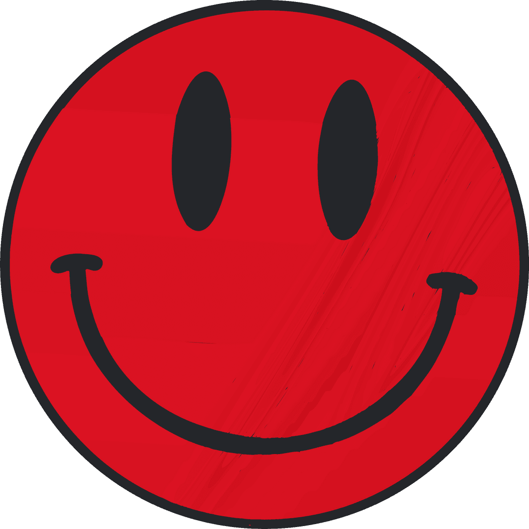 Stylized Red Smiling Emoticon on Transparent Background