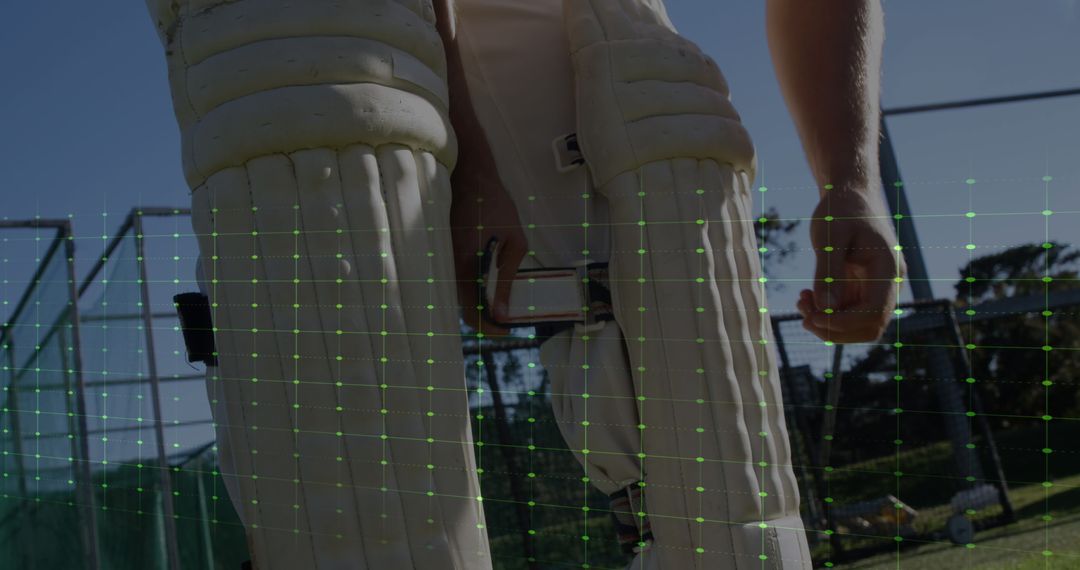 Cricket Player Wearing Pads with Superimposed Heart Rate Graph