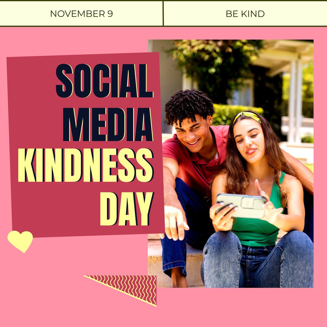 Couple Celebrating Social Media Kindness Day with Smartphone