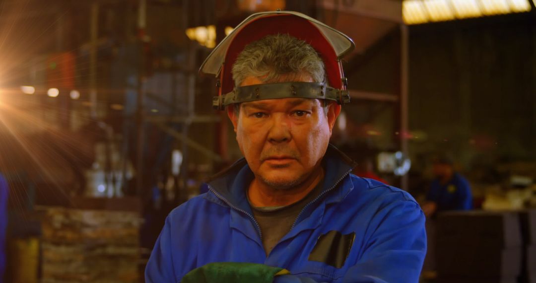 Biracial Craftsman Standing in Industrial Workshop