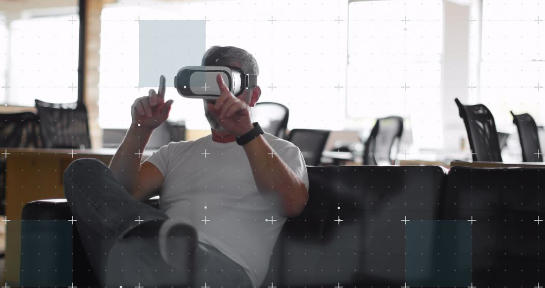 Man Interacting with Virtual Reality in Office Environment