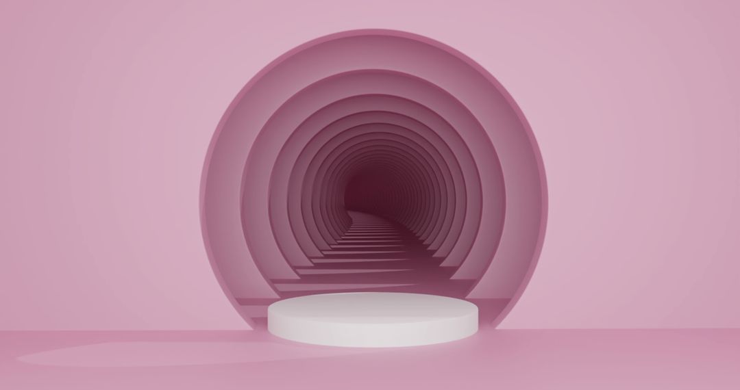 Pink Futuristic Corridor with Circular Platform and Dreamy Atmosphere
