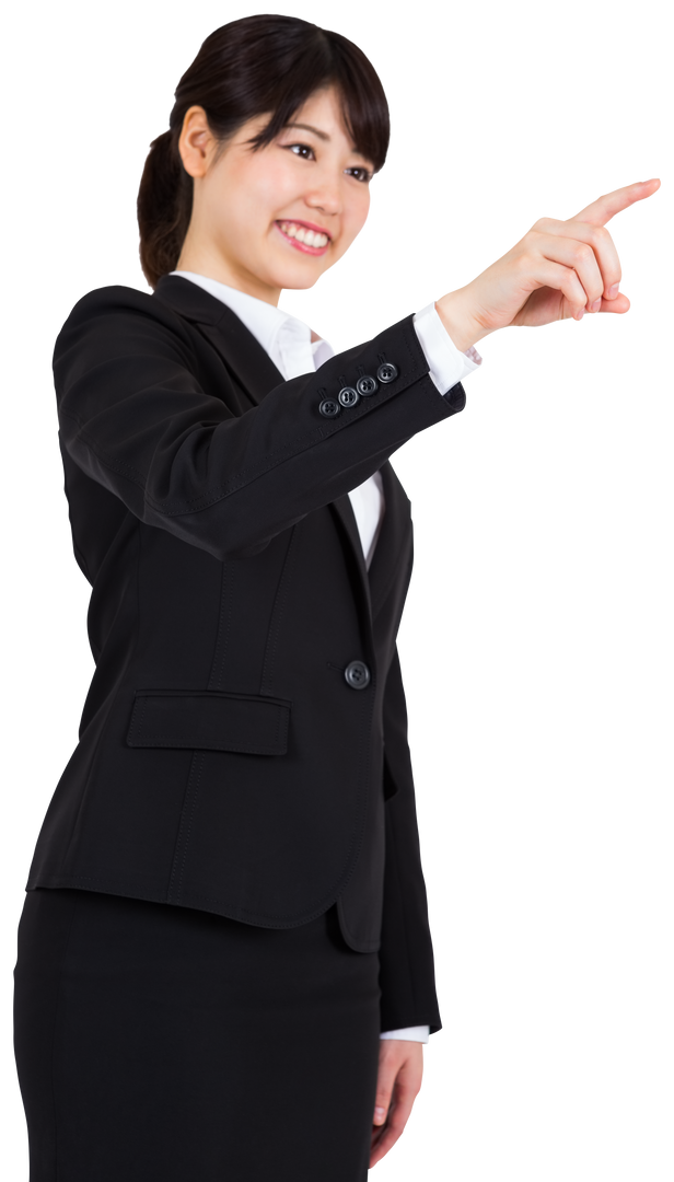 Transparent Businesswoman Pointing Confidently Wearing Suit - Download Free Stock Images Pikwizard.com