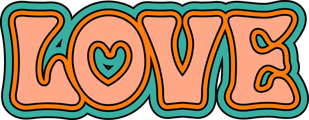 Retro Psychedelic Love Illustration with Transparent Background