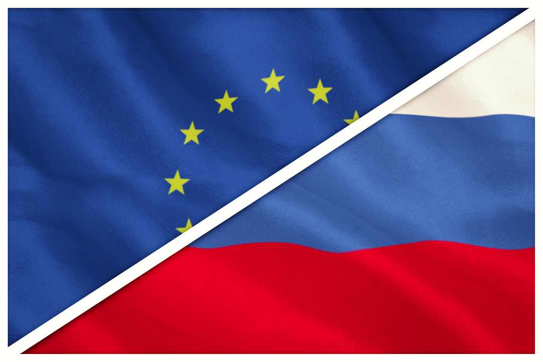 Close-up of European and Russian national flags intersecting on diagonal - Download Free Stock Images Pikwizard.com