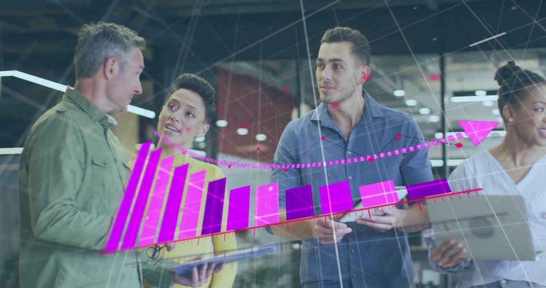 Diverse Team Discussing Business Growth with Digital Interface