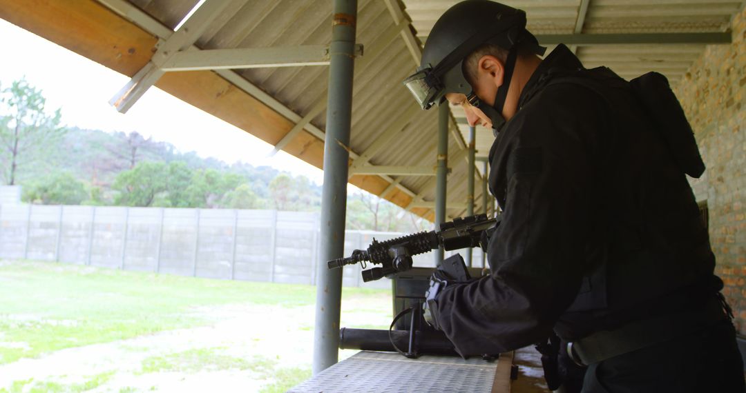 Police Officer Preparing Rifle in Outdoor Shooting Range - Free Images, Stock Photos and Pictures on Pikwizard.com