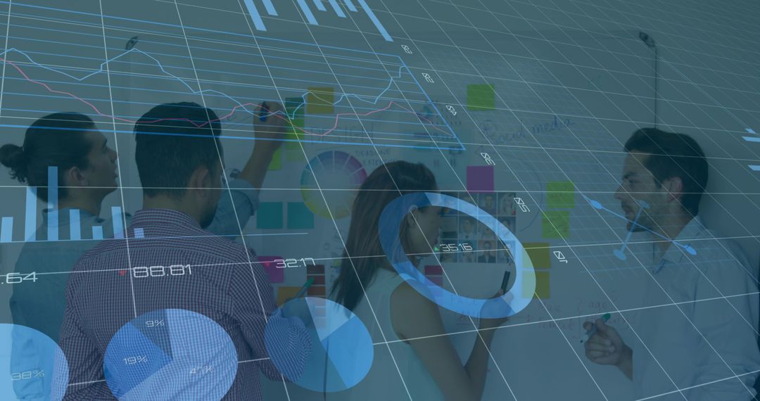 Diverse Team Collaboration with Digital Data Overlay in Office Meeting