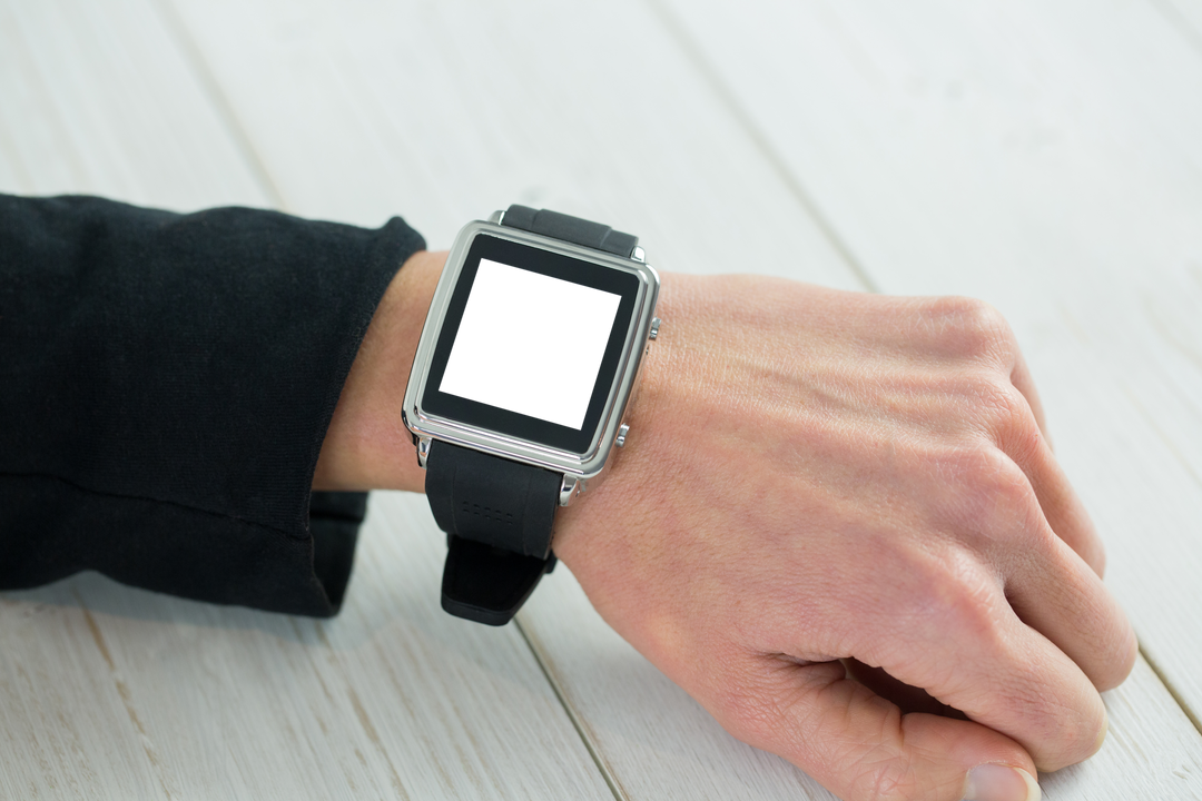 Businesswoman Checking Time on Transparent Smartwatch Indoor Closeup - Download Free Stock Images Pikwizard.com