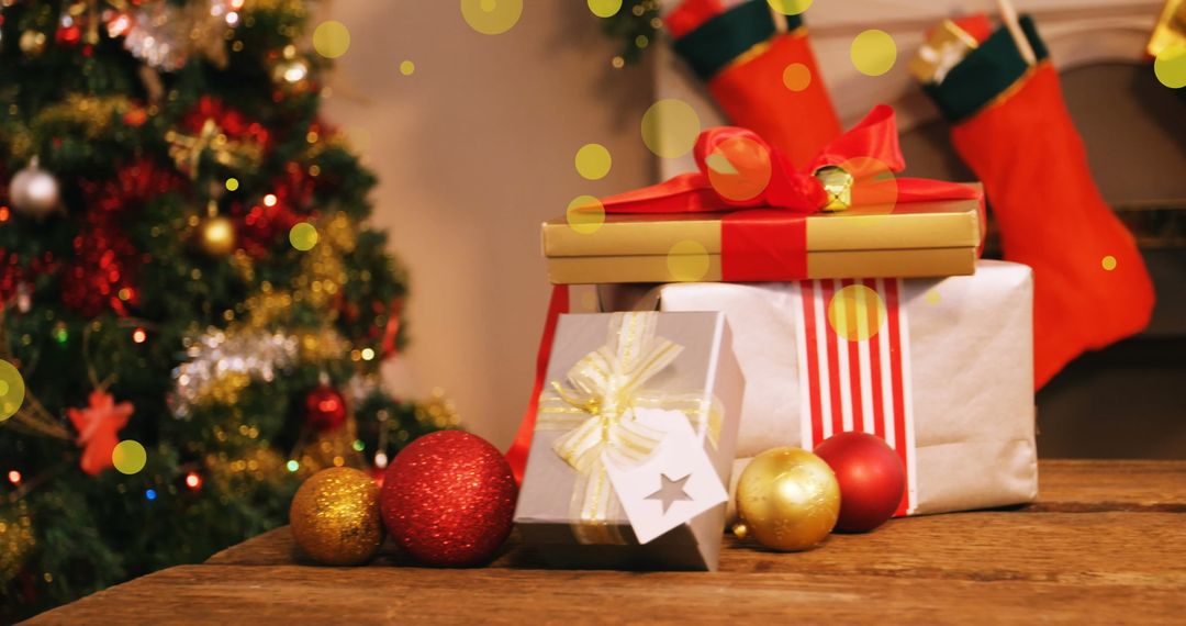 Christmas Presents and Ornaments with Festive Tree