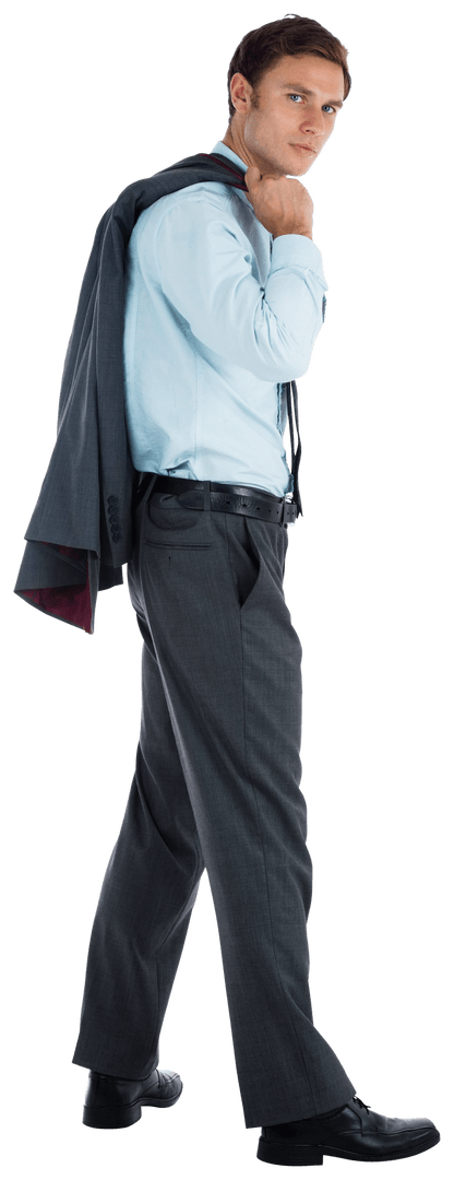 Transparent Business Professional Posing Confidently Holding Jacket