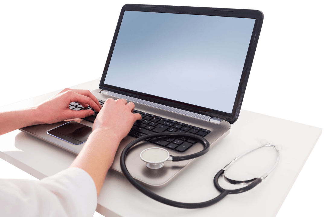 Transparent Business Concept with Stethoscope on Laptop