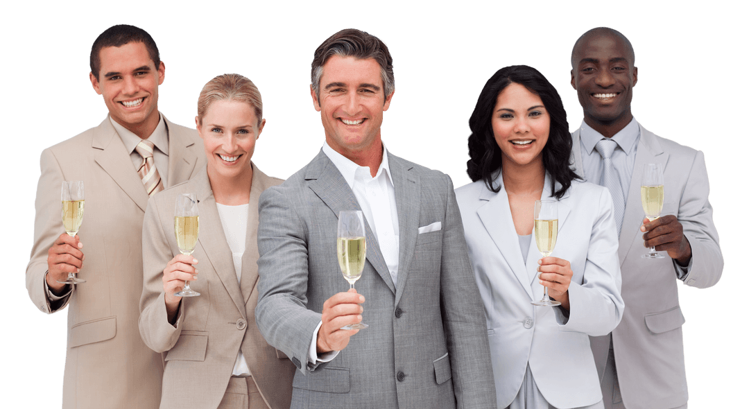 Diverse Business Team Celebrating Success with Transparent Joy