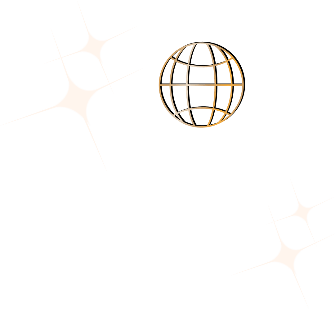 Wireframe Globe with Twinkling Sparkles on Transparent Background