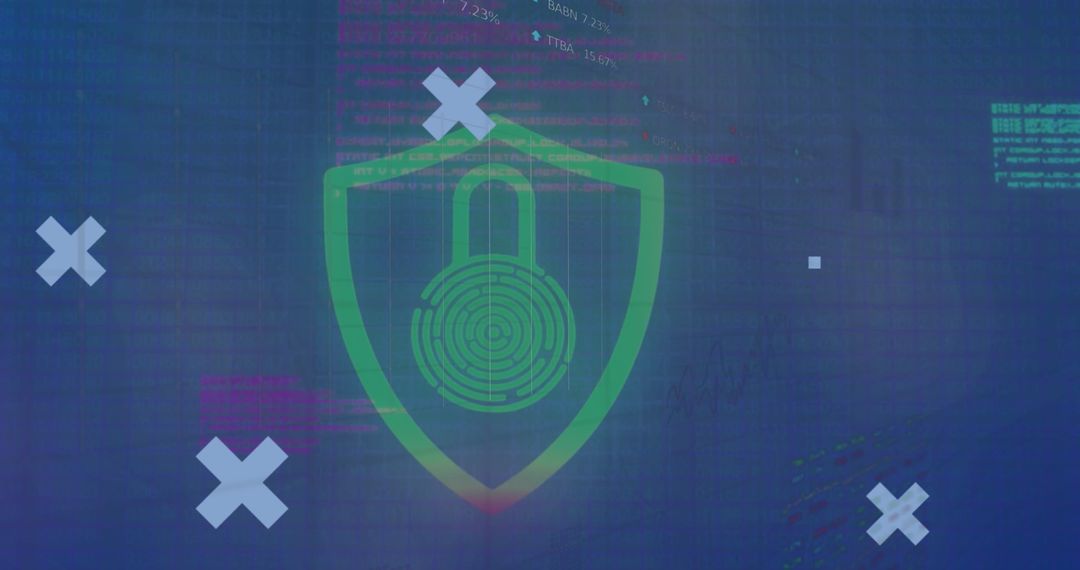 Cybersecurity Symbol on Digital Background with Data Streams