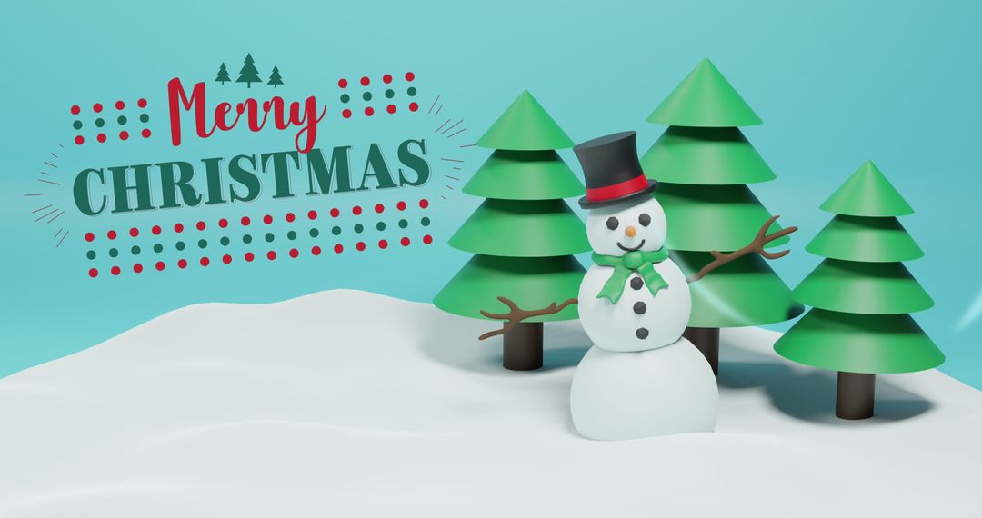 Festive Christmas Greeting with Snowman and Trees