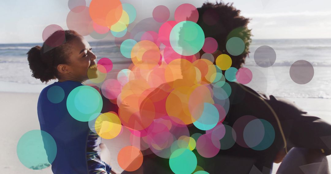 Surf Enthusiasts Enjoying Sunny Beach Day with Colorful Glow