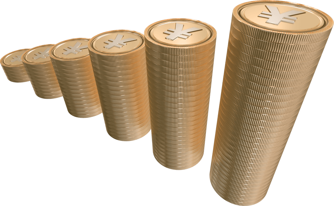 Digital Stacks of Golden Coins on Transparent Background